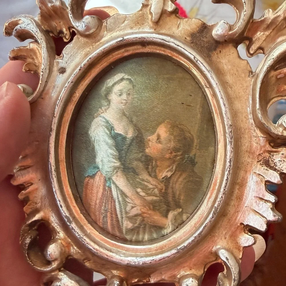 vintage Italian-style gilt gold framed silk prints